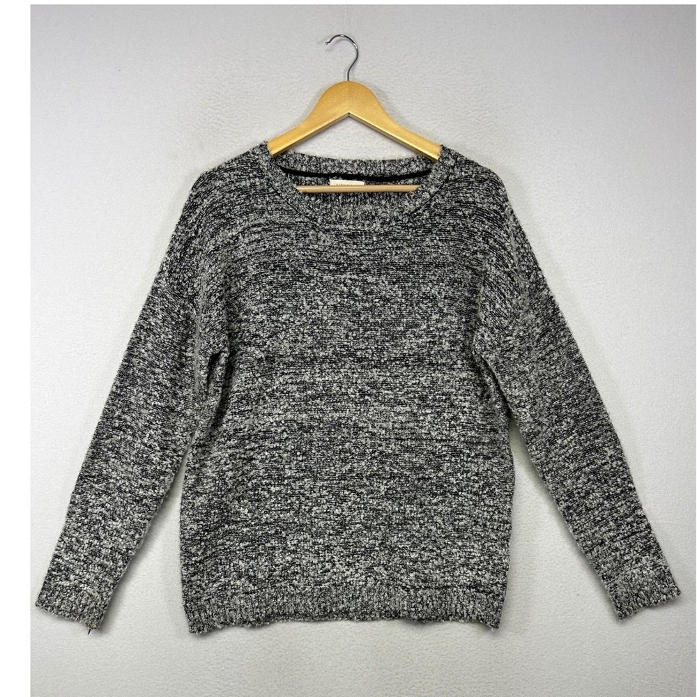 Cozy Minimalist Sophie Rue Womens Large Black White Marled Boucle Knit Sweater